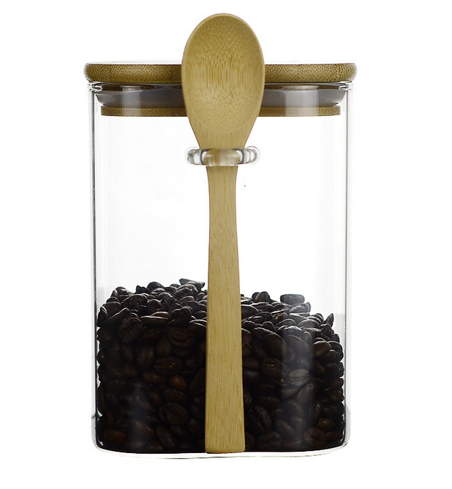 علبة حفظ حبوب القهوة مع ملعقة