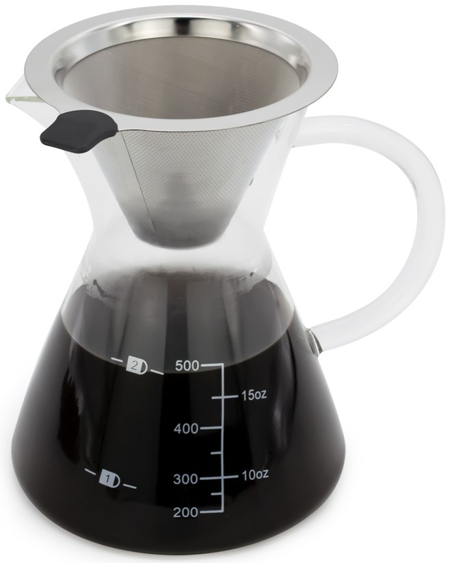 وعاء زجاجي لتقطير وتقديم القهوة 500 ملي مع فلتر ستانلس ستيل للاستخدام المتكرر