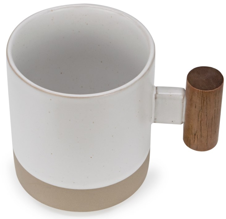 Coffee ceramic cup wood handle 320 ml white