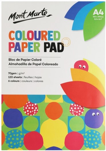 Mont marte coloured paper pad a4 120 sheets 70gsm mmkc0208