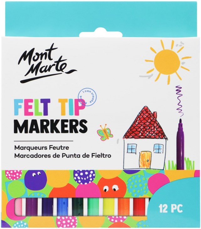 Mont marte kids felt tip markers 12pc - basics mmkc0193