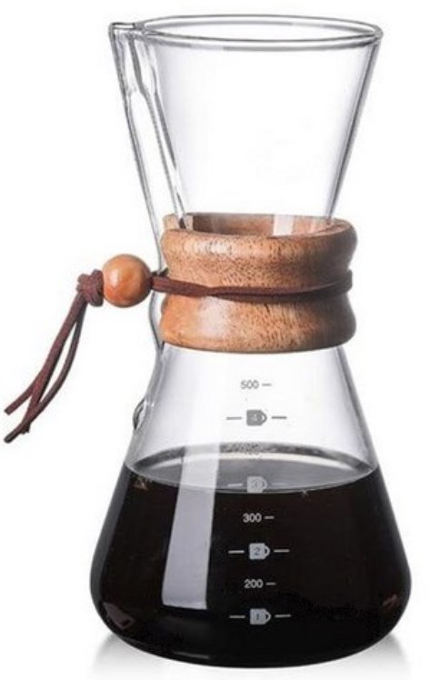 Coffee glass drip pot wood neck 600ml