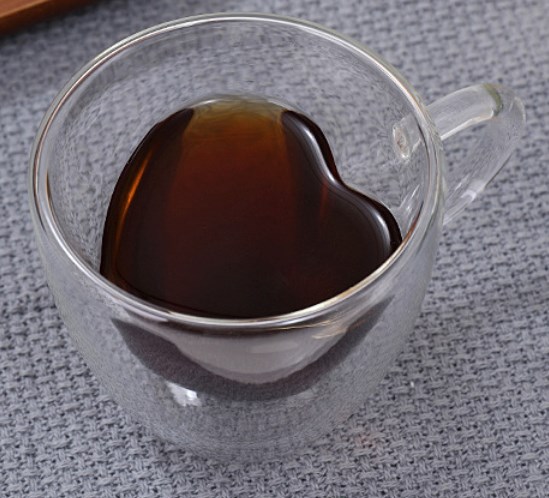 Coffee glass vaccum cup heart 270ml