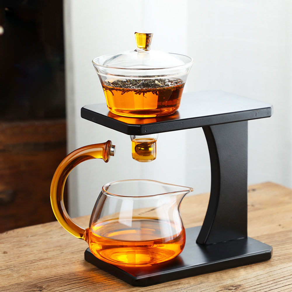 Tea herbal wooden base glass jug server set