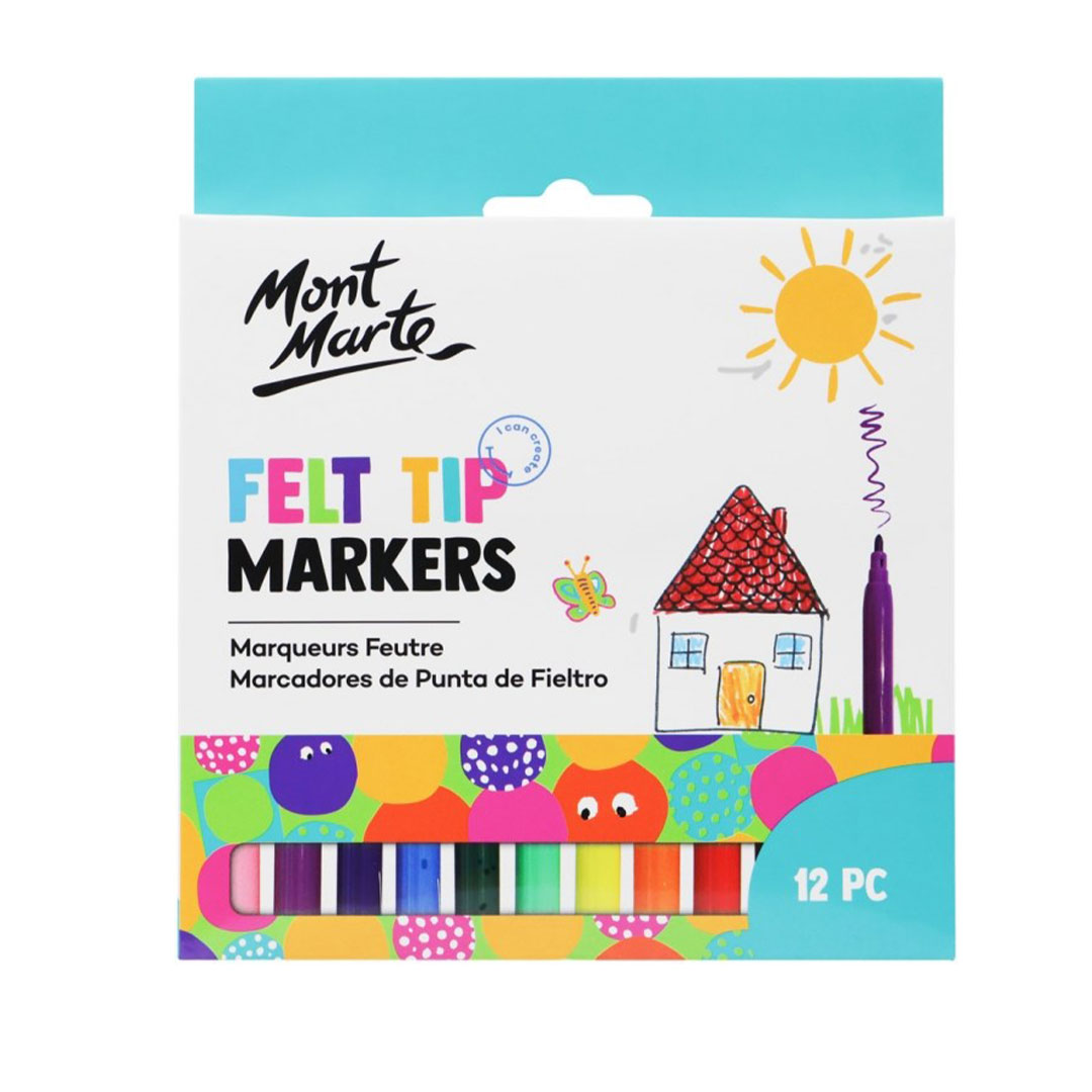 Mont marte kids felt tip markers 12pc - basics mmkc0193