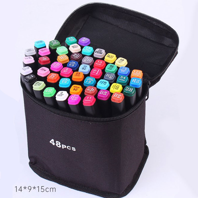 مجموعة من 48 قلم تلوين برأس مزدوج مع حقيبة-AR010131