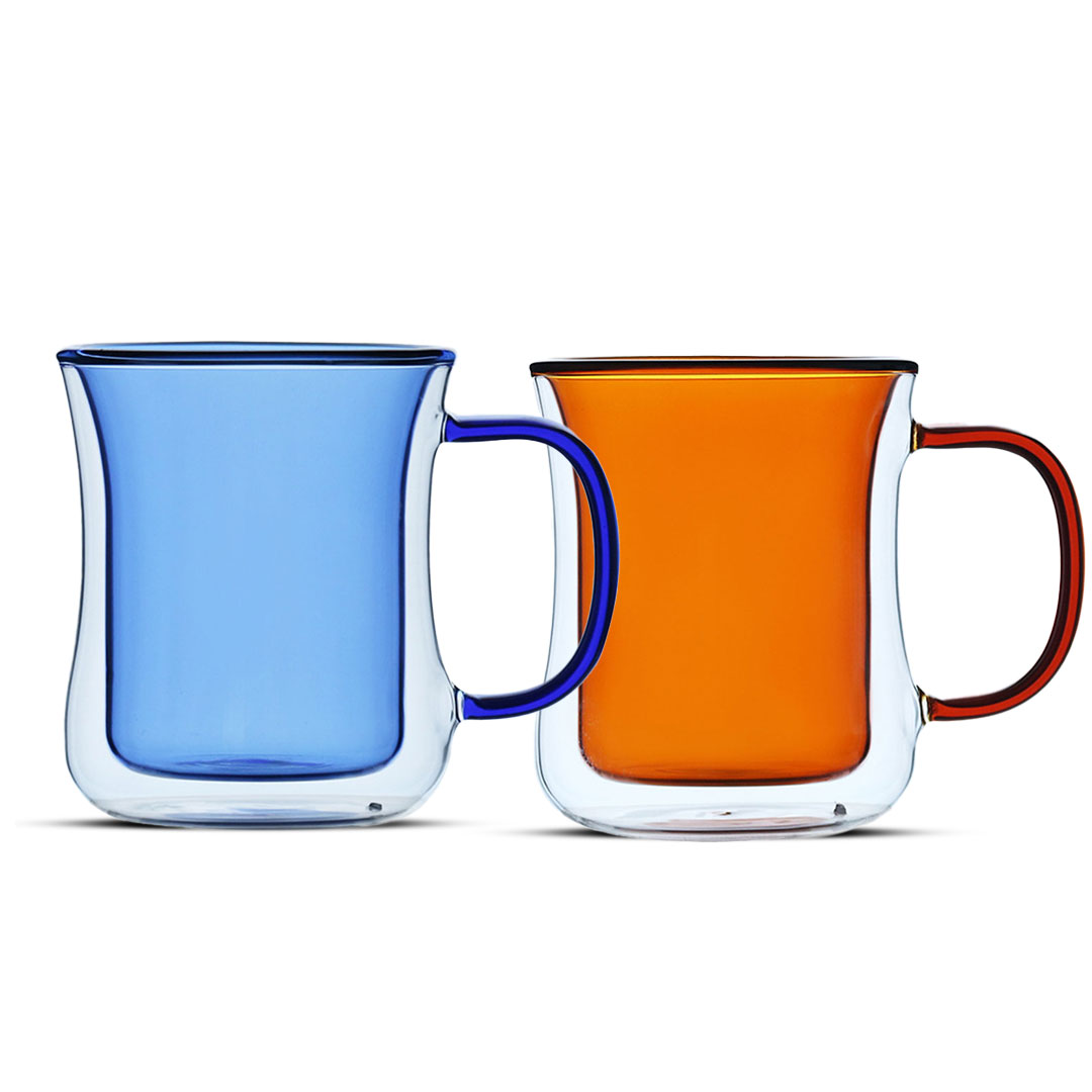 COFFEE COLOR VACCUM GLASS HANDLE CUP 300ML multi-color
