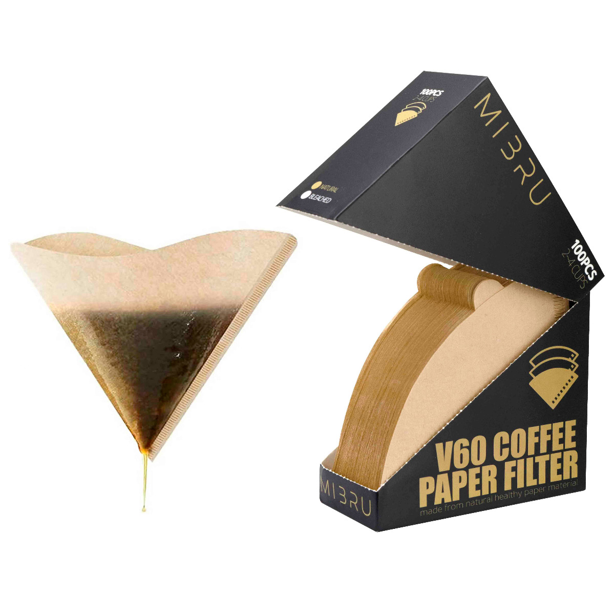 Coffee v60 paper filter brown 100pcs with box