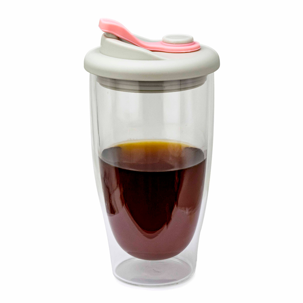 Coffee vaccum glass thermo cup 450ml pink