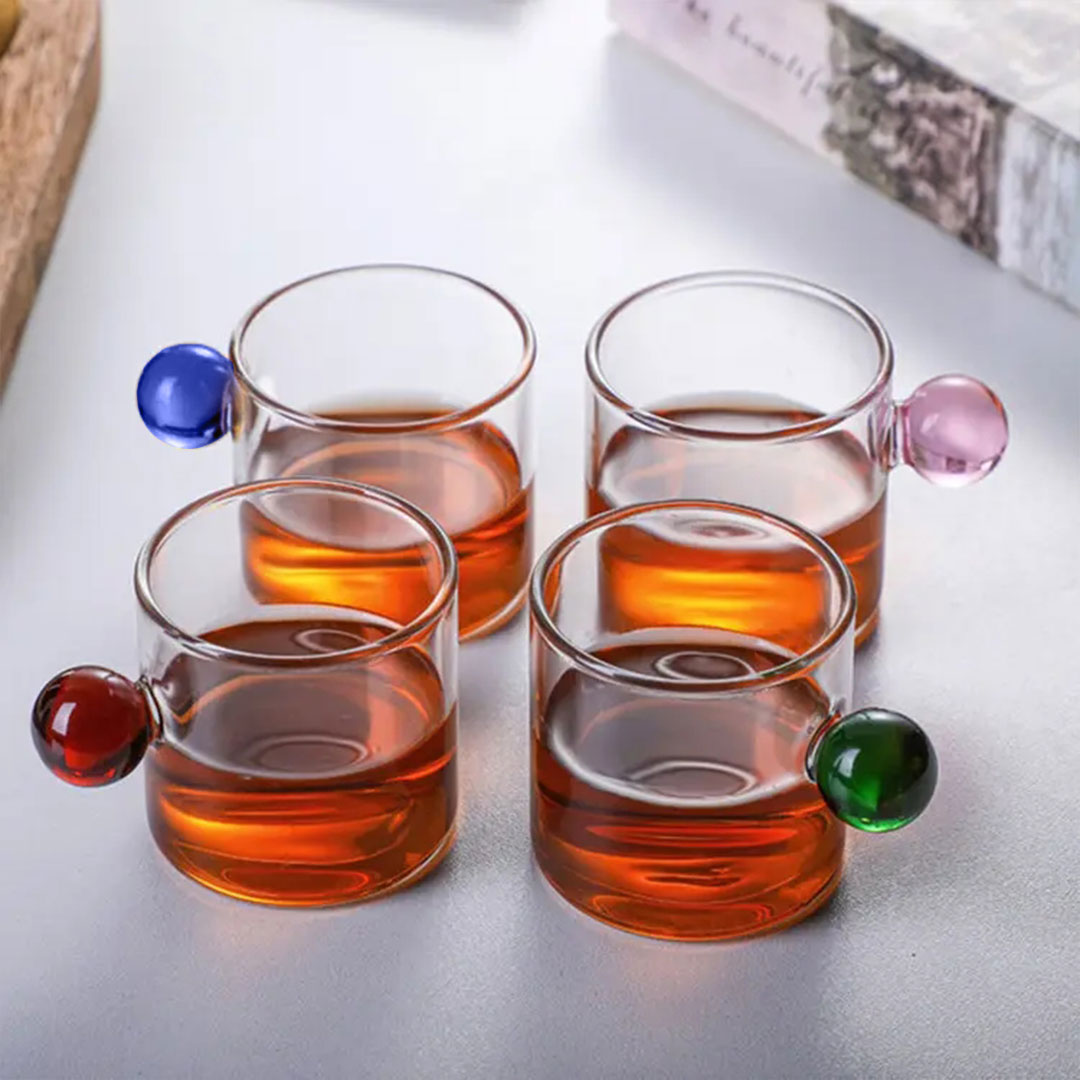  Coffee and tea glass cup ball handle 100ml lmulti-color