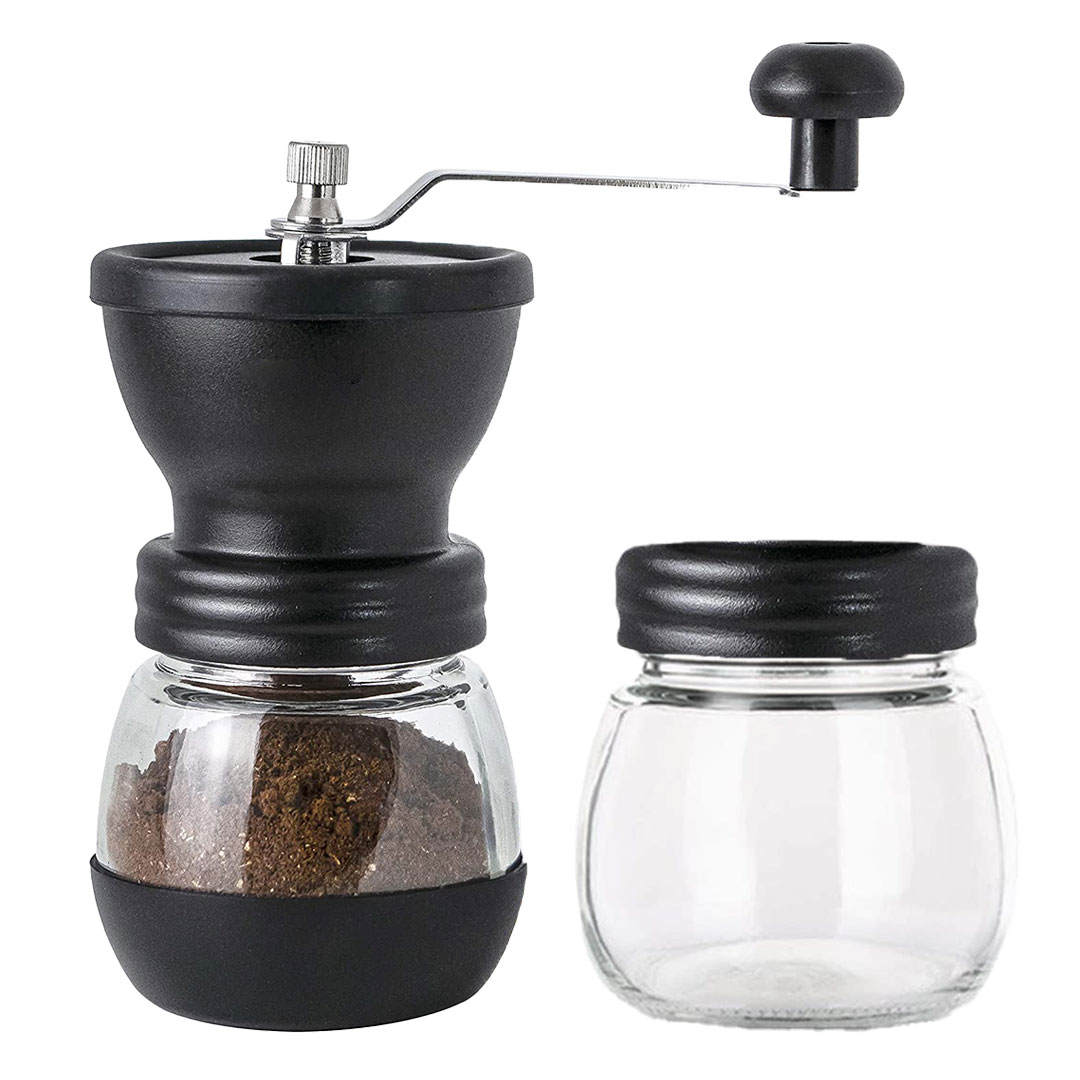 Coffee grinder manual glass jar black