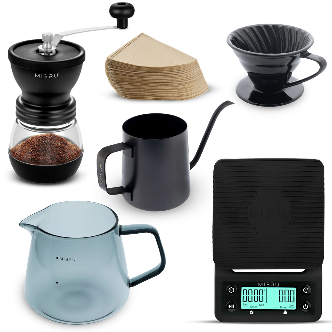 Coffee drip set with grinder 6 in 1