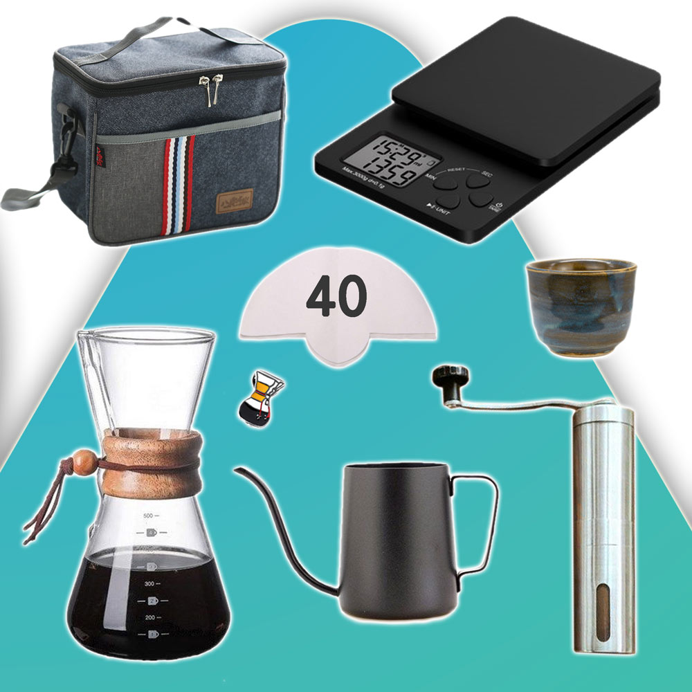 مجموعة تحضير القهوة المقطرة المختصة بطريقة كمكس 8 في 1 مع حقيبة-KR011546