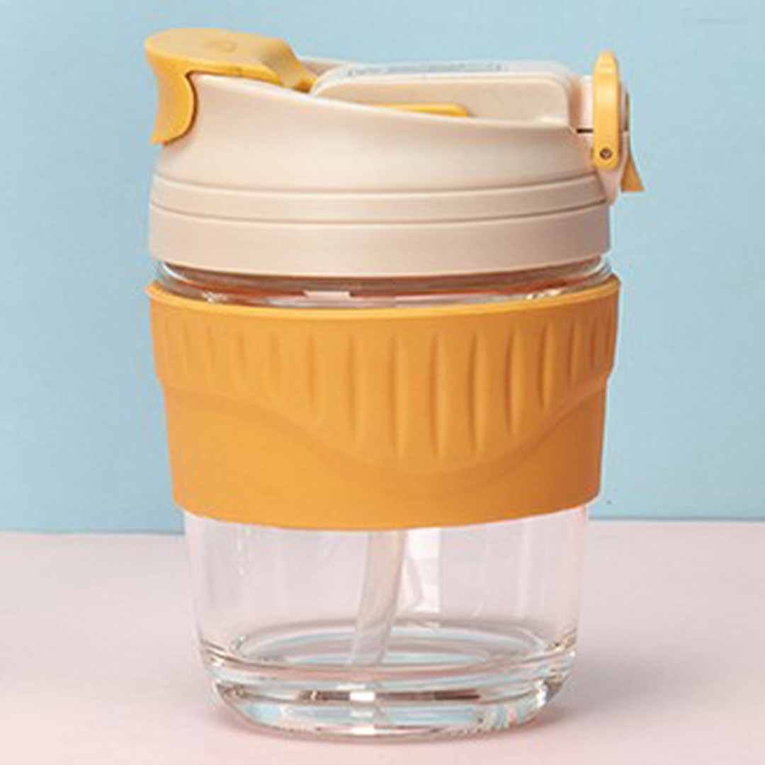 Coffee glass cup rubber holder e-371 350ml yellow