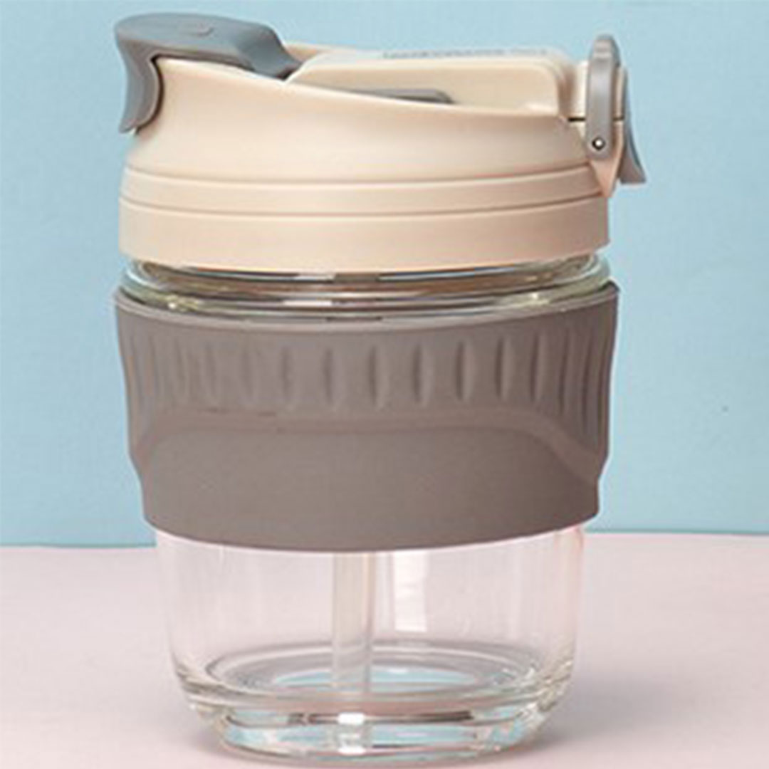 Coffee glass cup rubber holder e-371 350ml gray white
