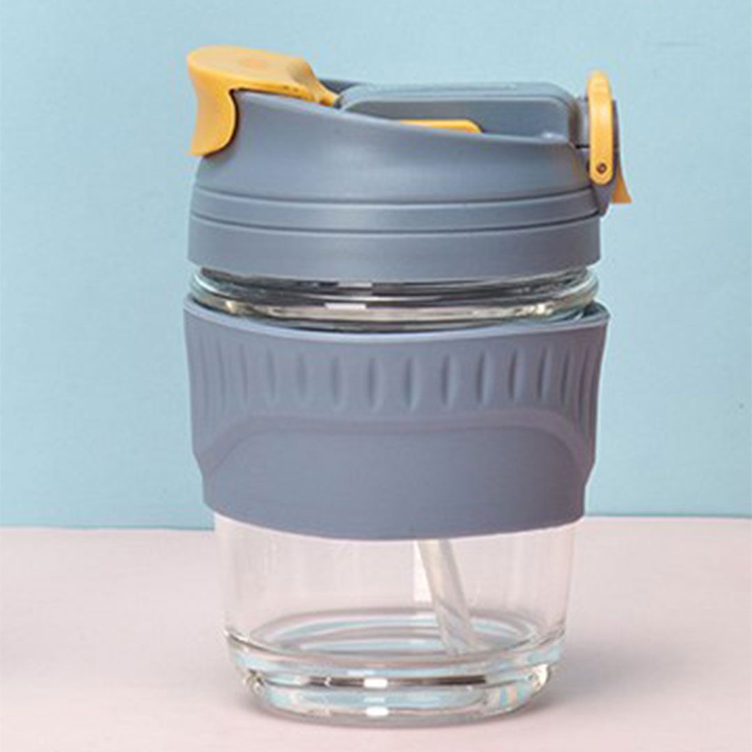 Coffee glass cup rubber holder e-371 350ml gray