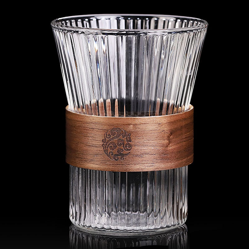 كوب زجاجي بحامل خشبي كلاسيكي 306 مل-KR012409
