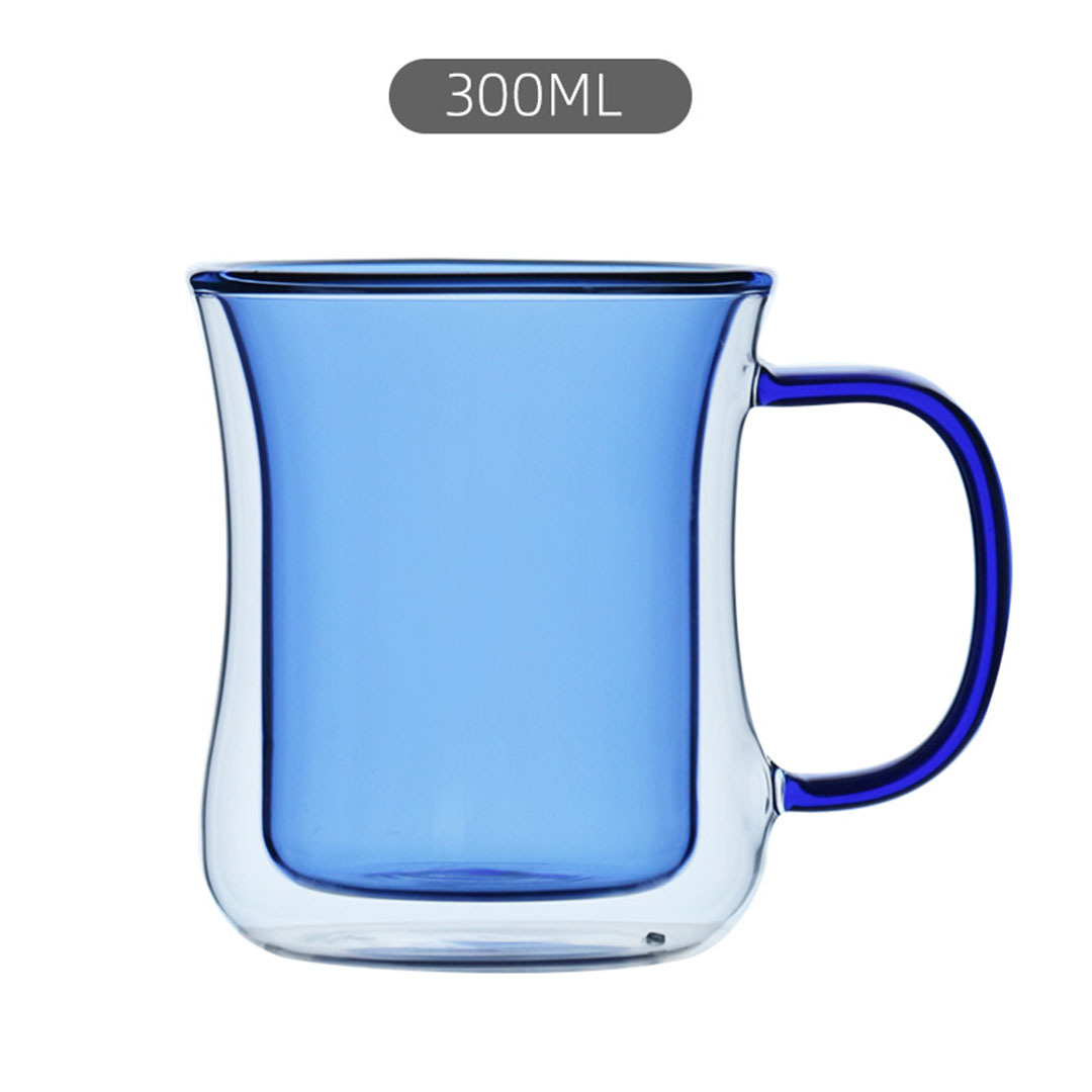 COFFEE COLOR VACCUM GLASS HANDLE CUP 300ML BLUE-KR012467