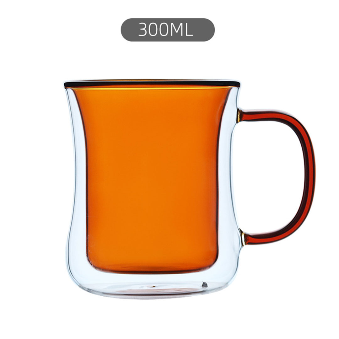 COFFEE COLOR VACCUM GLASS HANDLE CUP 300ML ORANGE-KR012468