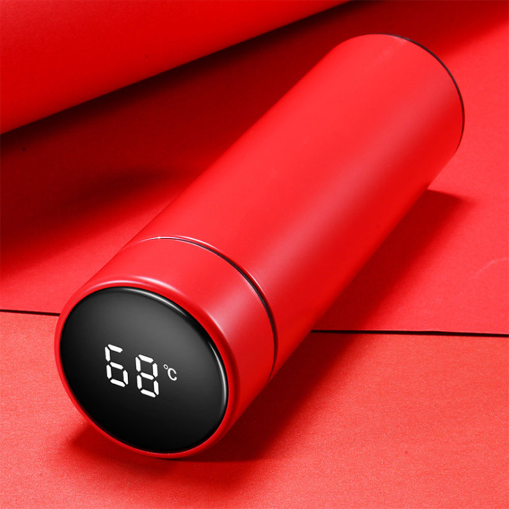 ترمس حراري مجهز بغطاء مقياس درجة حرارة الكتروني لون احمر-KR012514