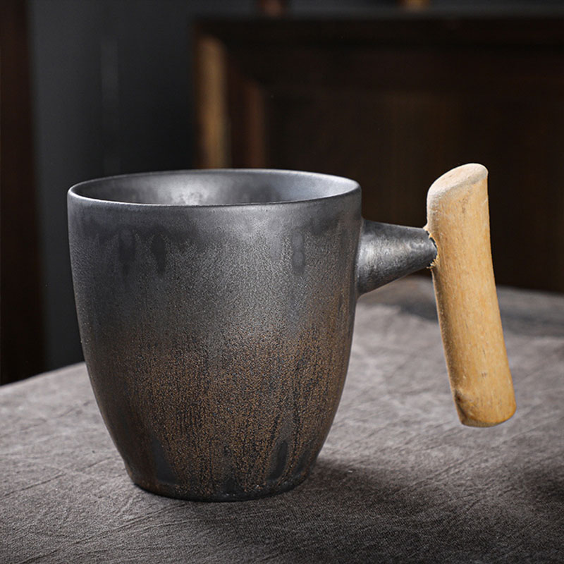 Coffee ceramic cup wood handle G-583 230 ml-KR012620
