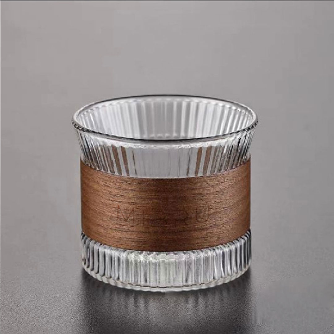 Coffee glass cup wooden ring holder small 130 ml