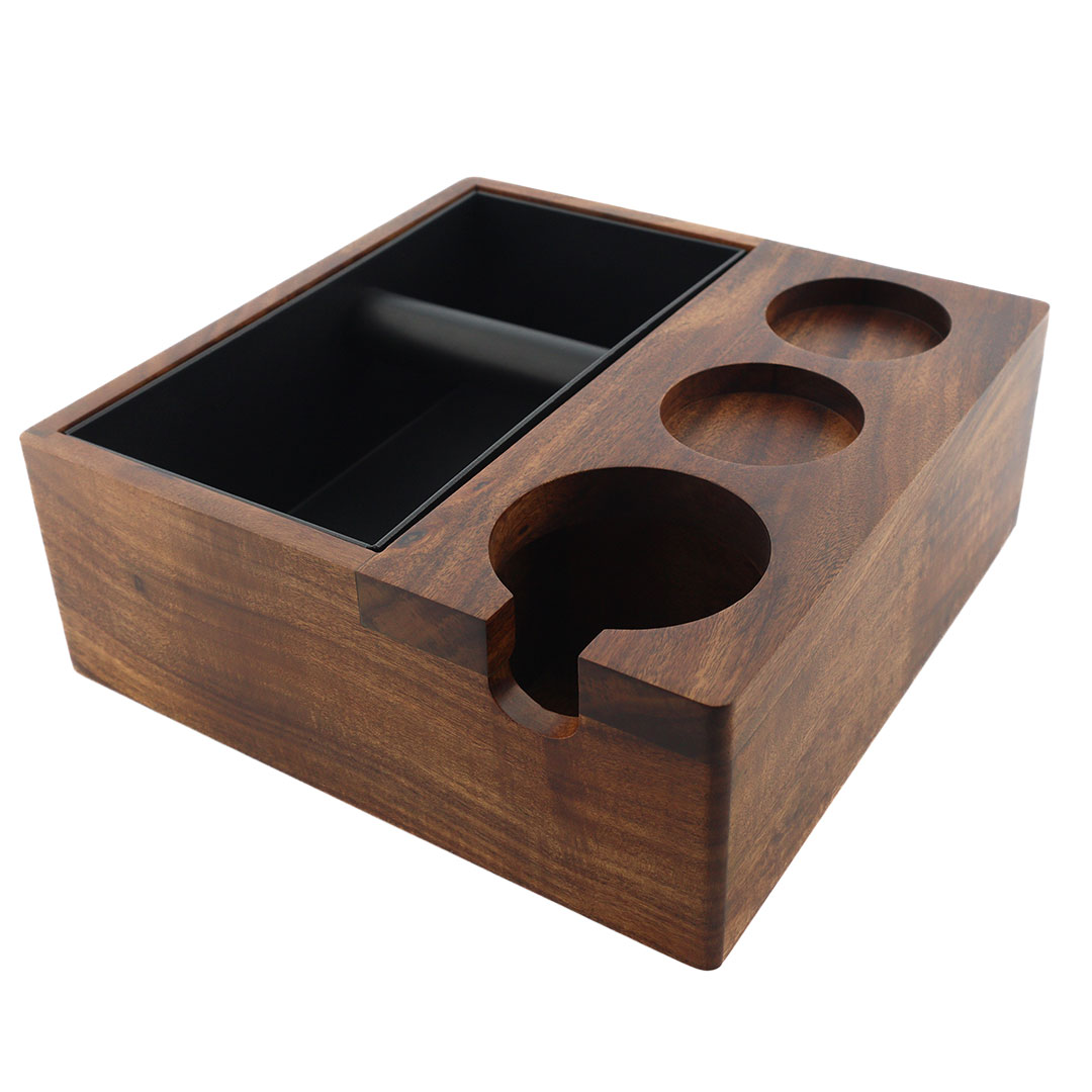 Coffee espresso knock box and tamping base wooden 25x25x9.5cm
