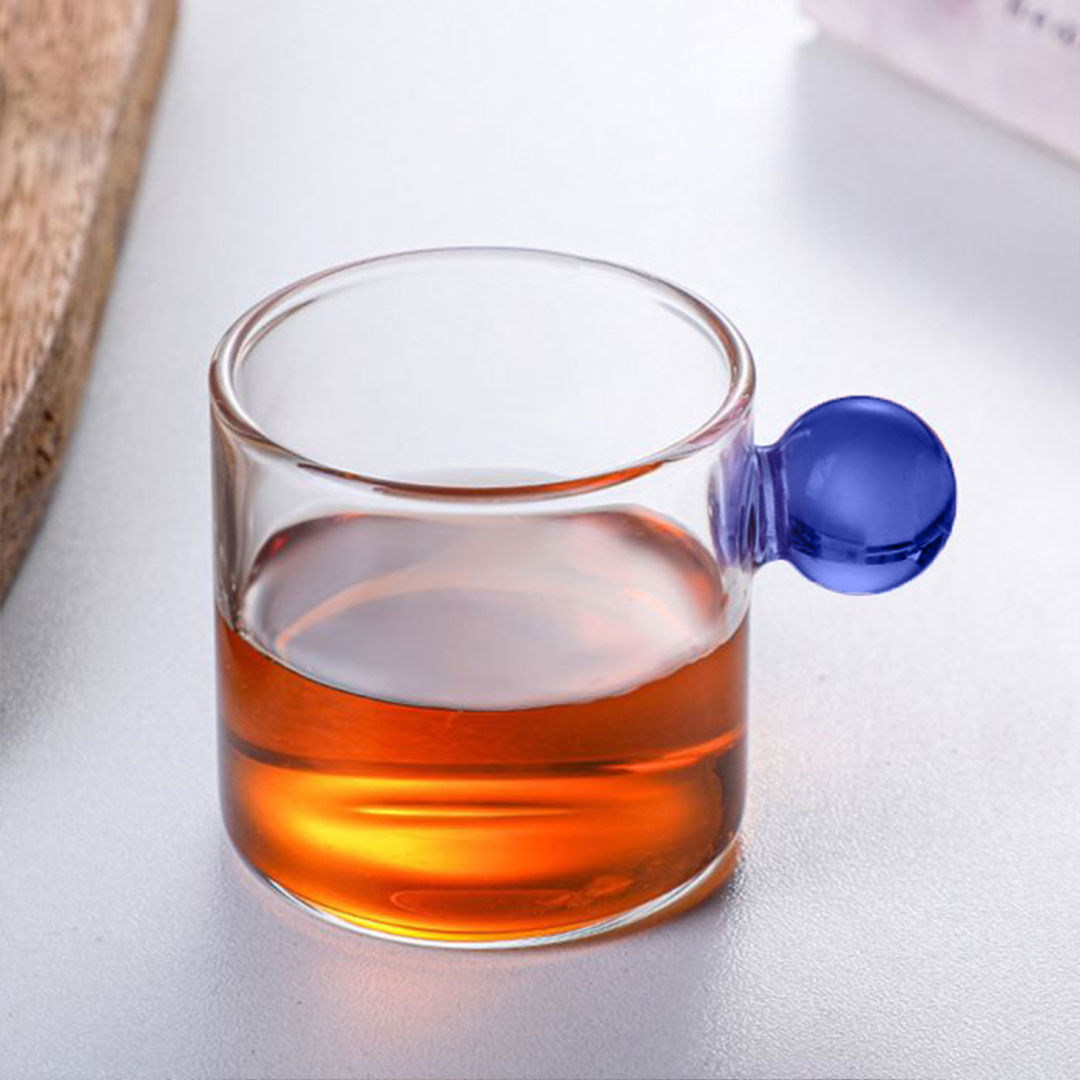 Coffee and tea glass cup ball handle 100ml blue