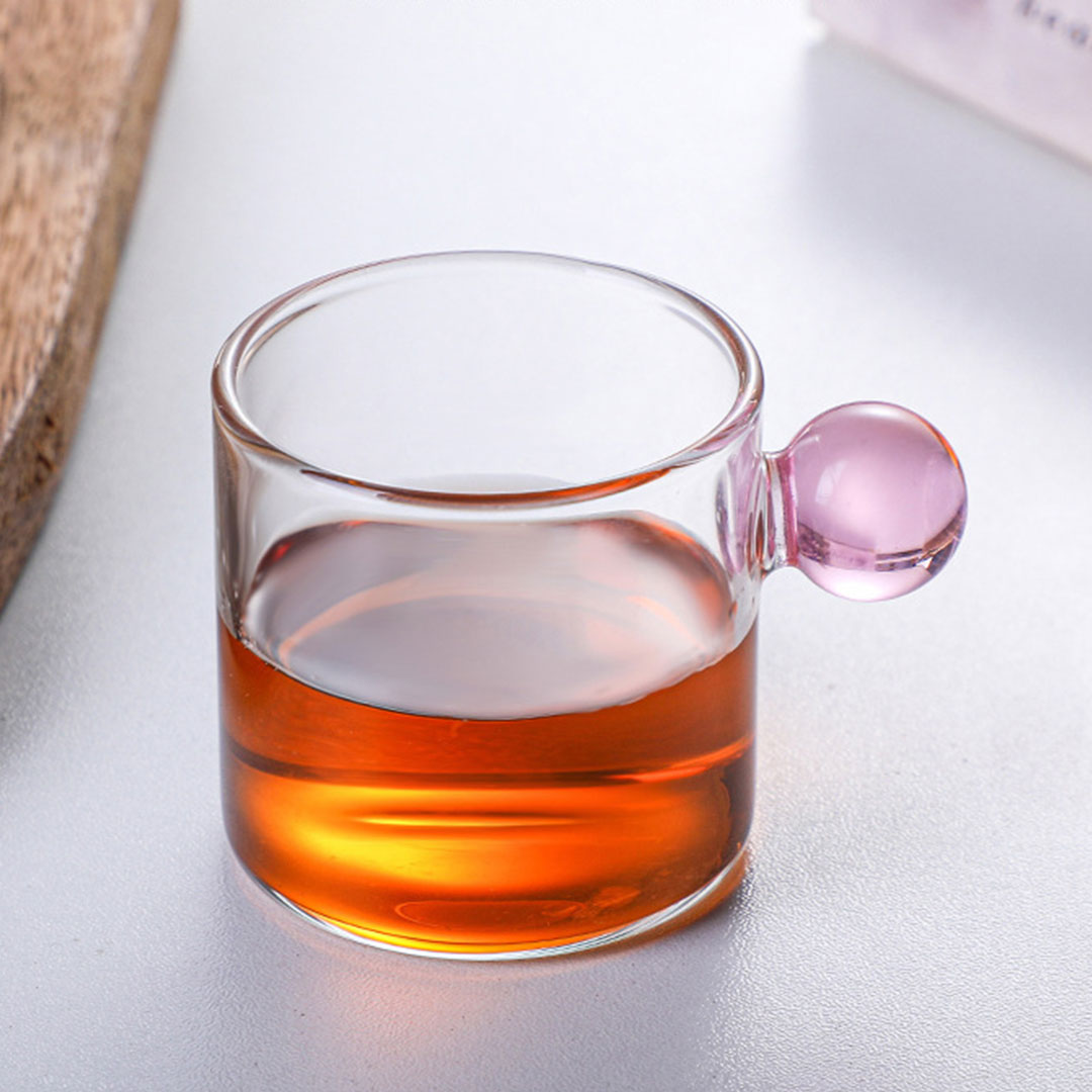 Coffee and tea glass cup ball handle 100ml pink