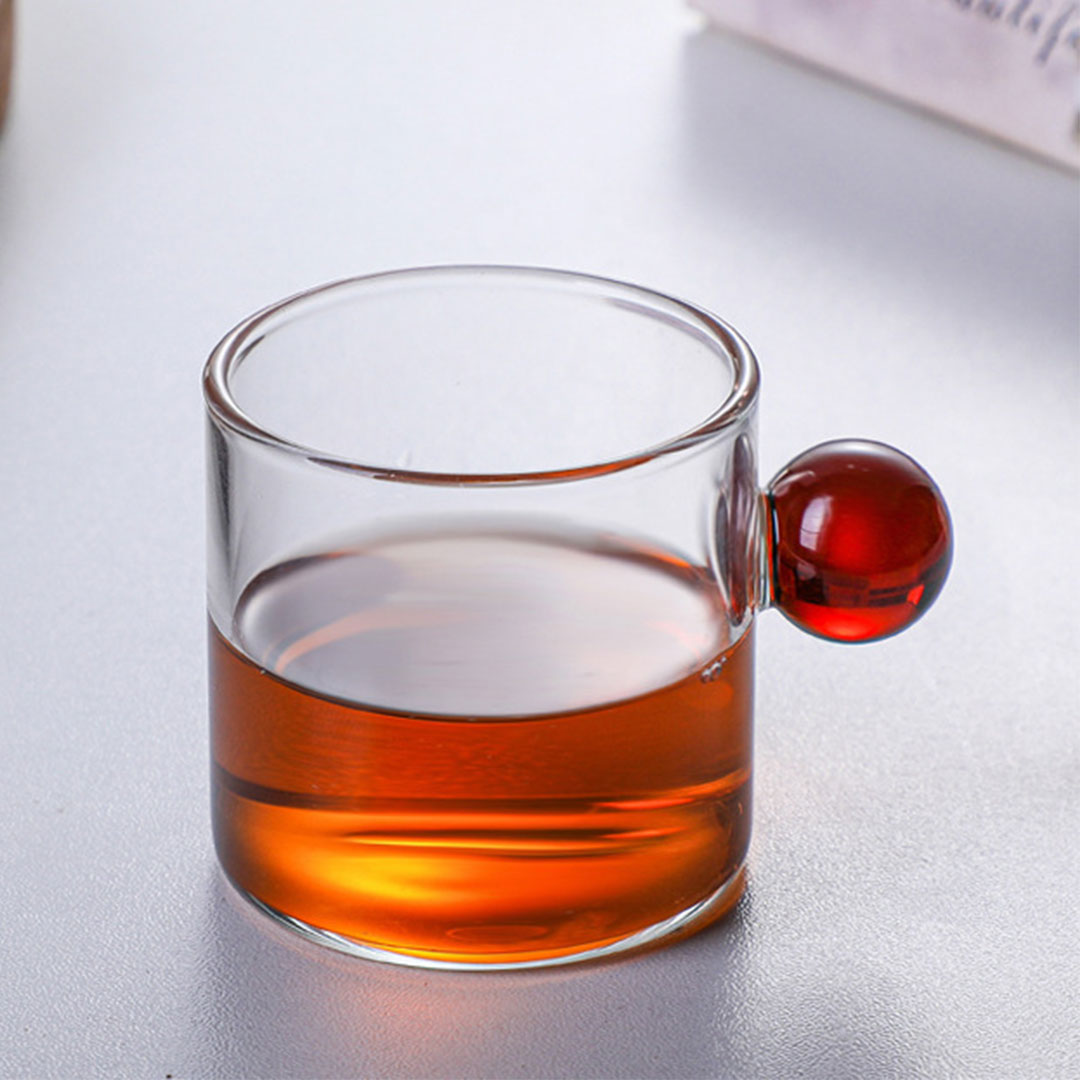 Coffee and tea glass cup ball handle 100ml red
