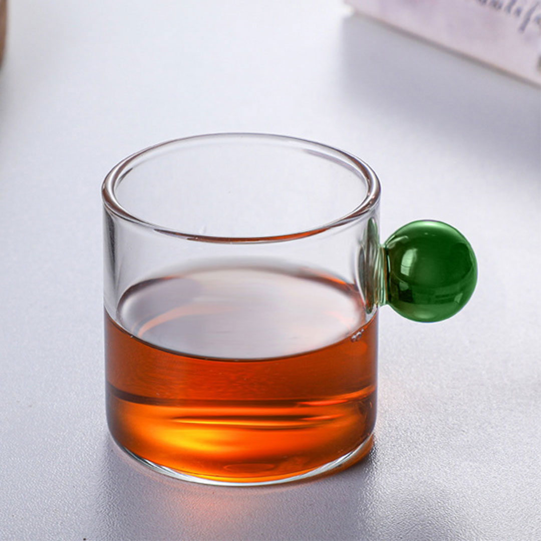 Coffee and tea glass cup ball handle 100ml green