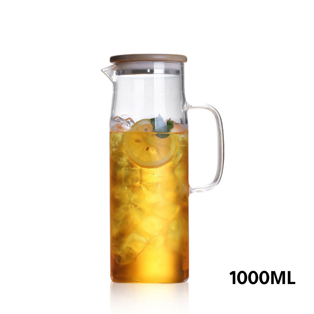 Cold drinks juice glass jug wood lid 1000ml G-1385