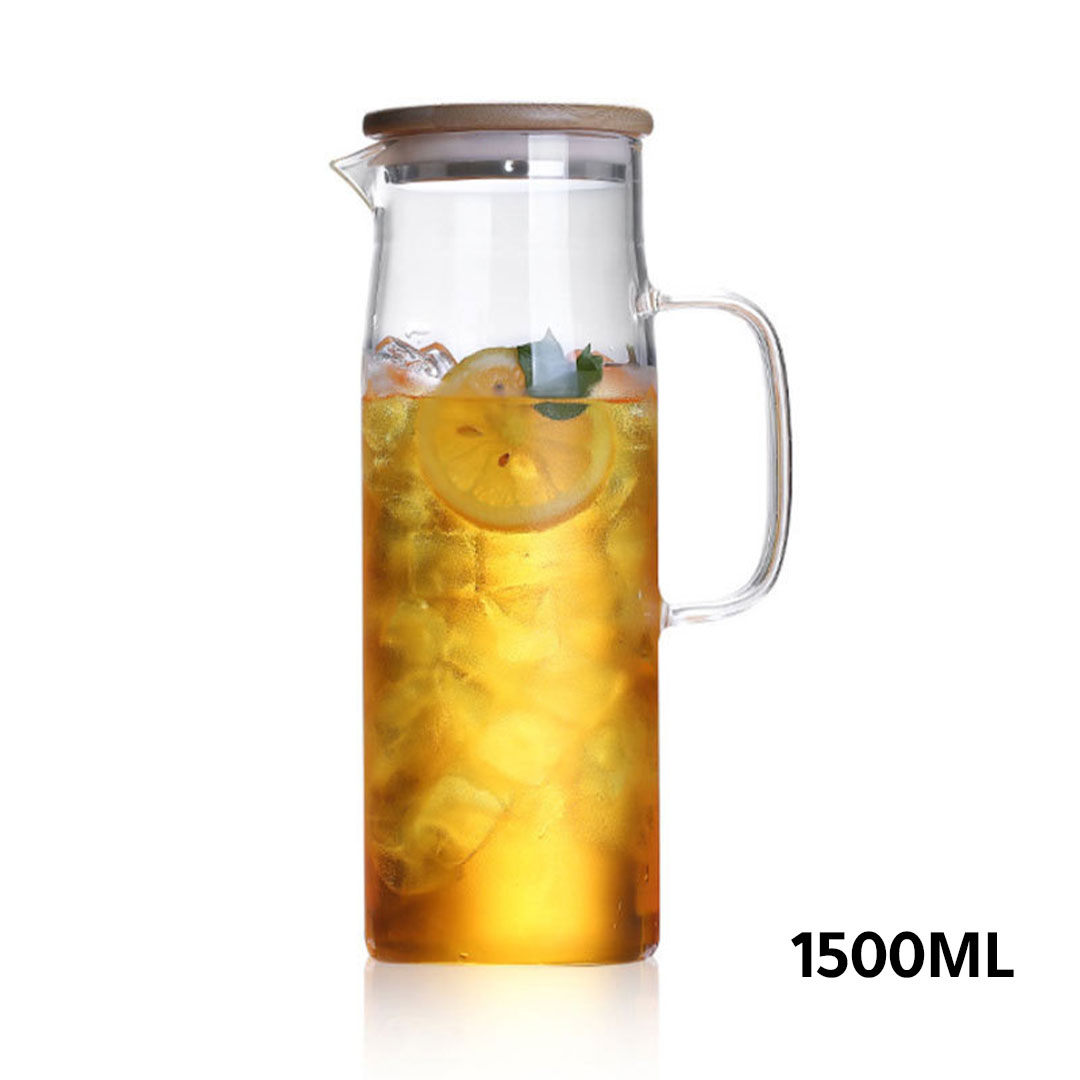Cold drinks juice glass jug wood lid 1500ml G-1386
