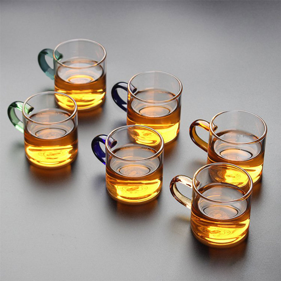 Tea and herbal glass cups set 110ml colorful handle 6pcs G-1391