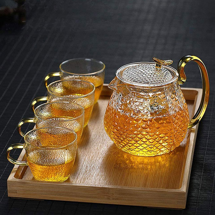 Tea and herbal glass scales jug 600ml with 4 cups set G-1401
