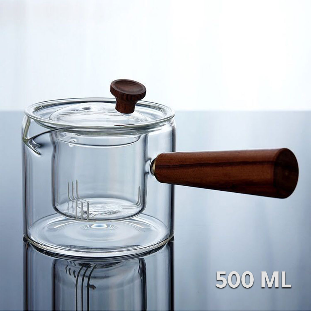 Tea and herbal glass jug wood handle 500ml orange G-1414