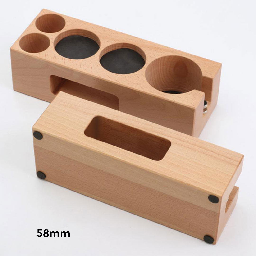 Coffee wooden tamping base and accessories holder 58mm