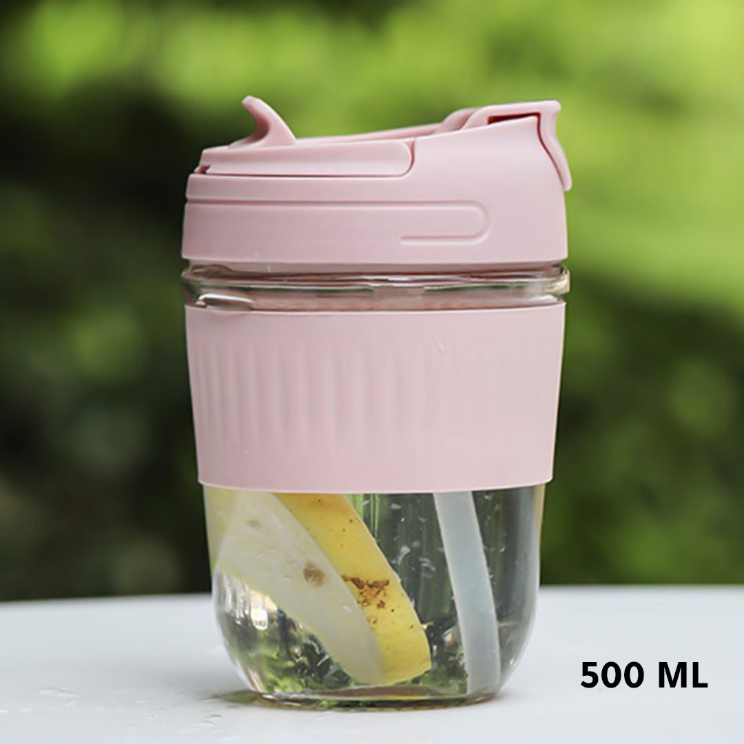 hot and cold drinks glass cup 500ml H-214 pink