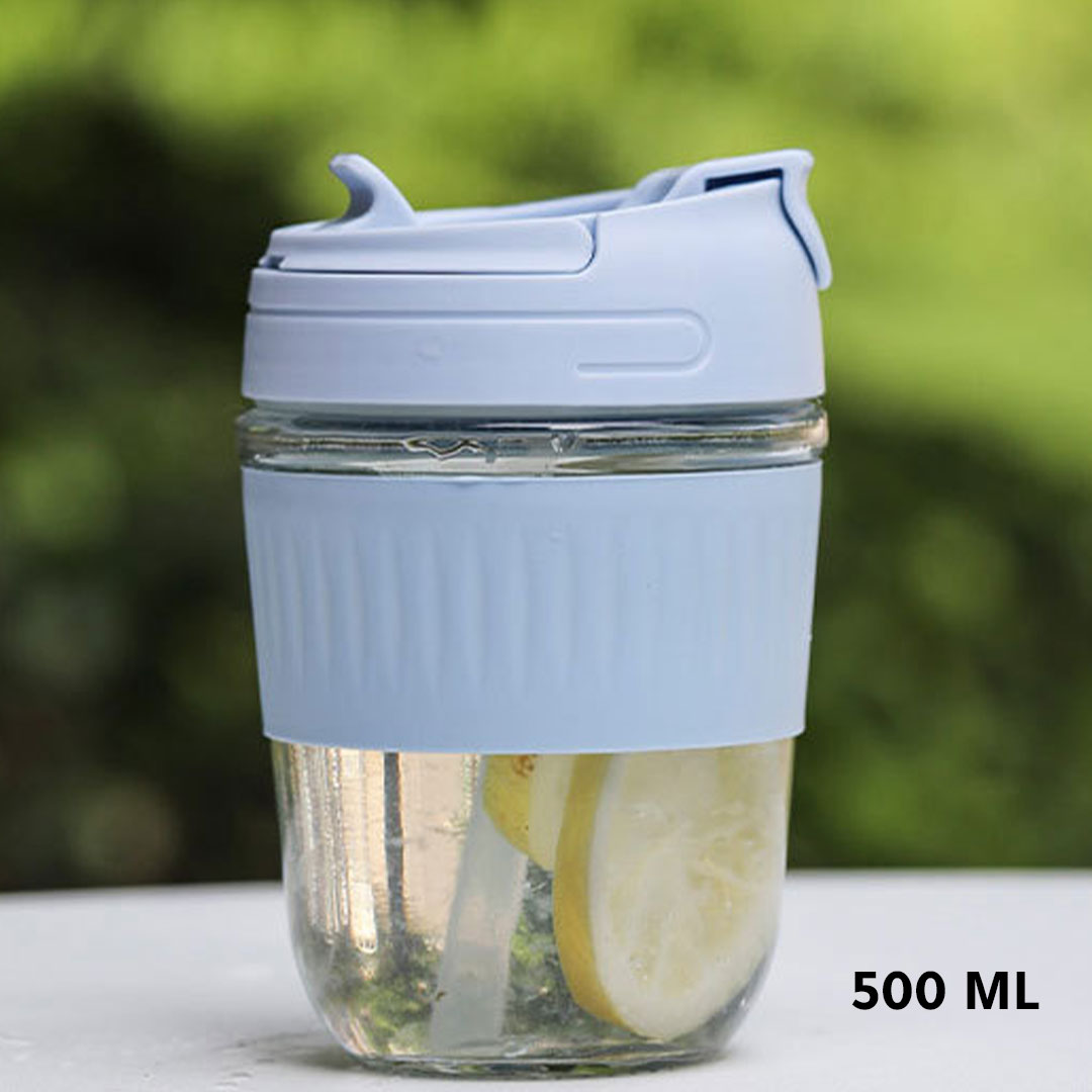 hot and cold drinks glass cup 500ml H-214 blue