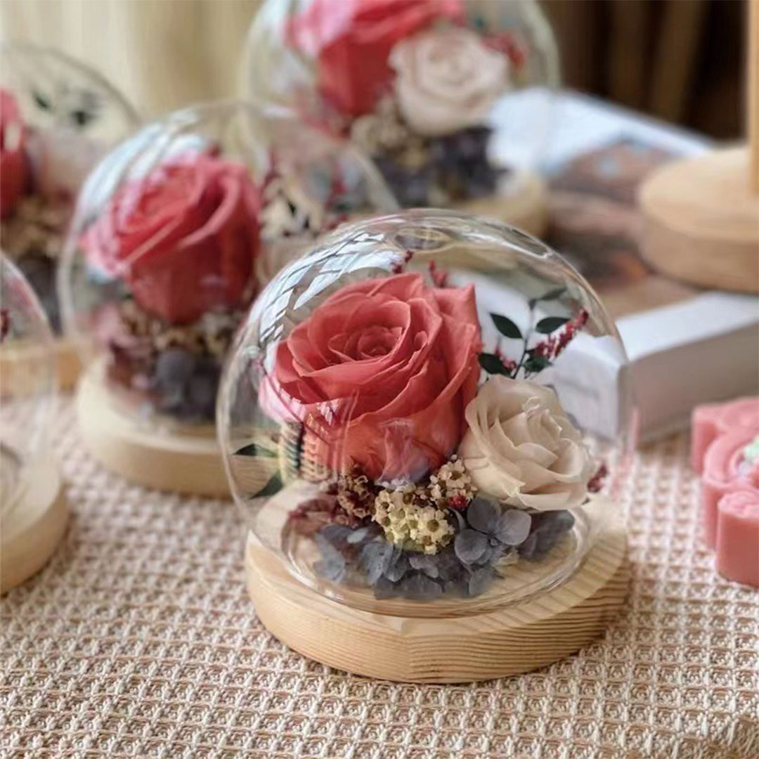 Gift real preserved roses in glass pot H-1055