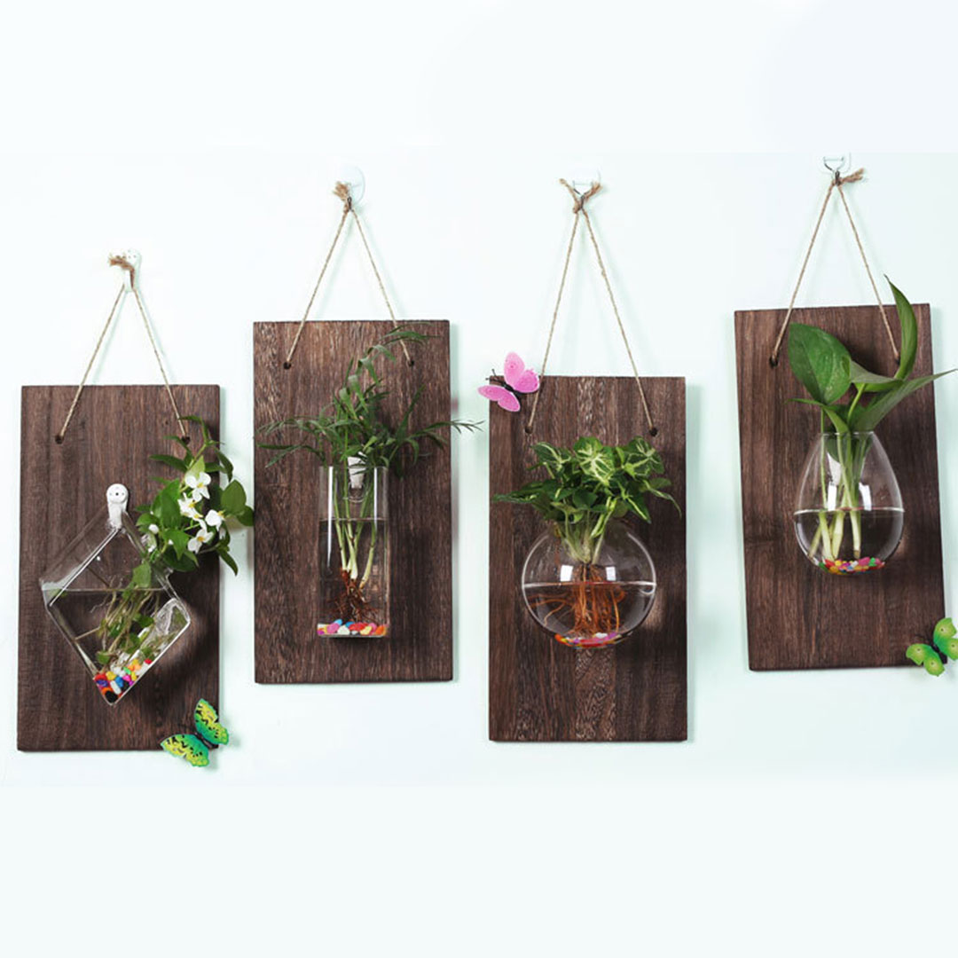 Plant wall mounted water pot with wood multi-shape