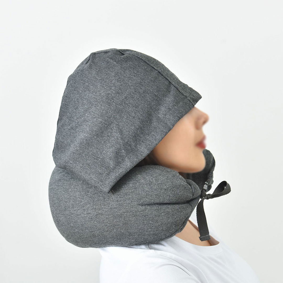 Travel neck pillow with hoody H-1131