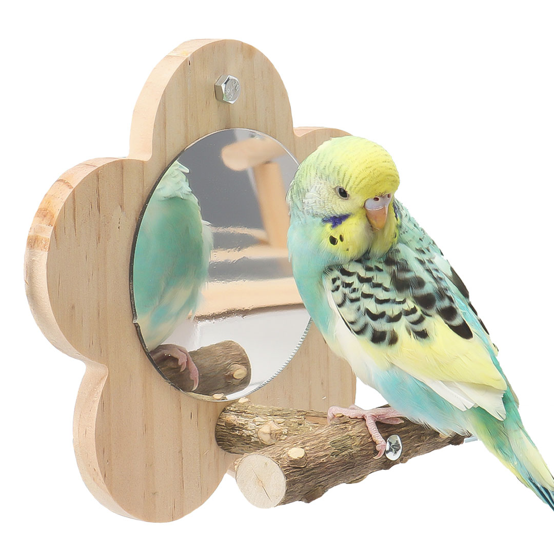 Birds mirror with stand wooden