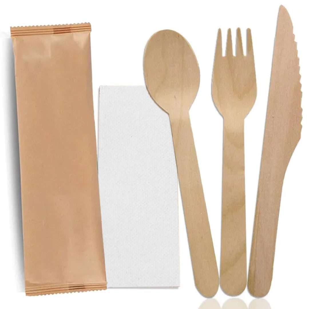 Wooden disposable spoon fork and knife