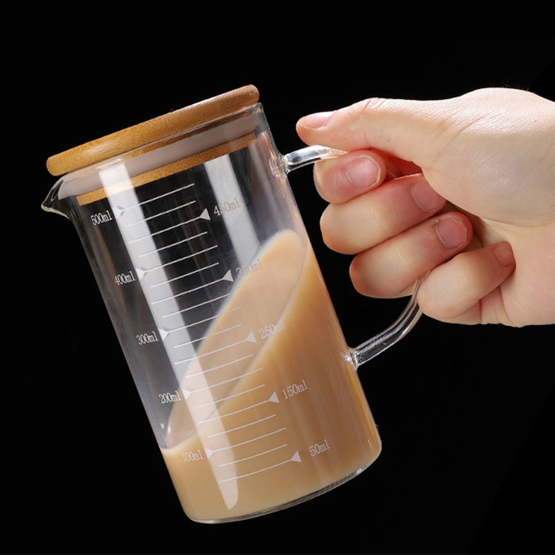 Glass measure jug with wood lid 500ml H-2011