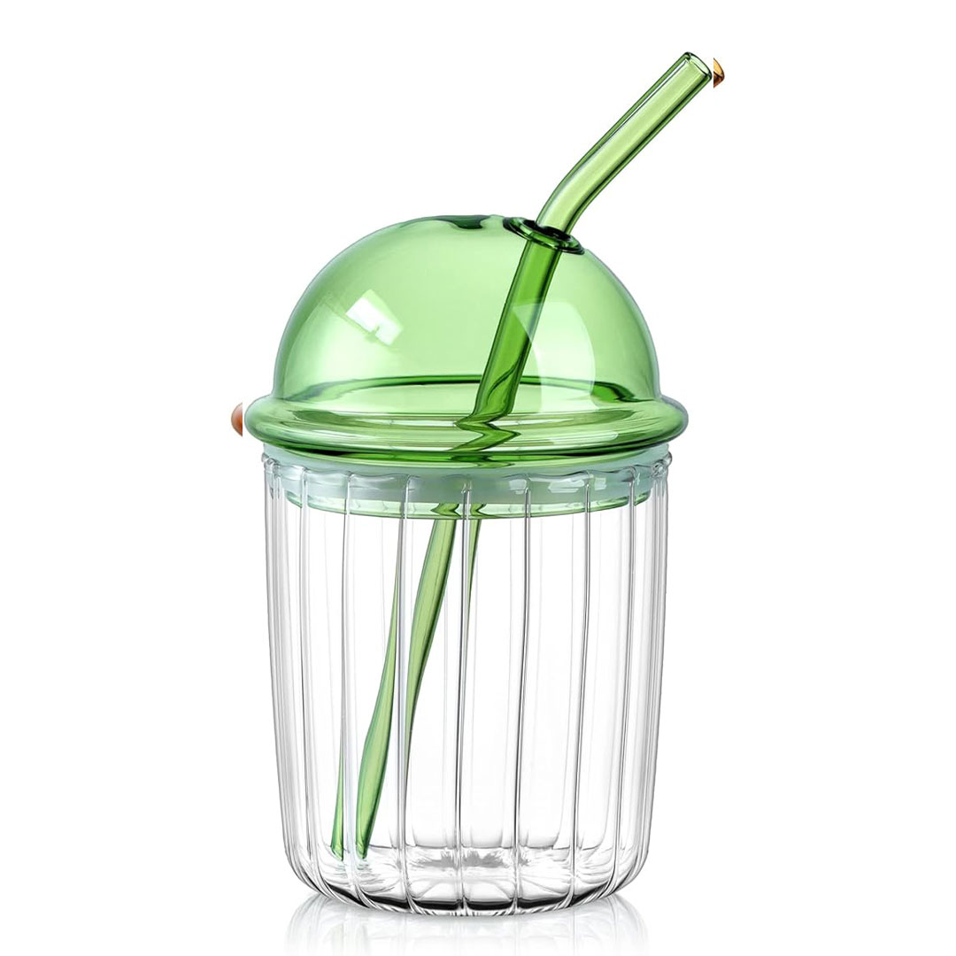 Cold drinks glass cup with straw green H-2016