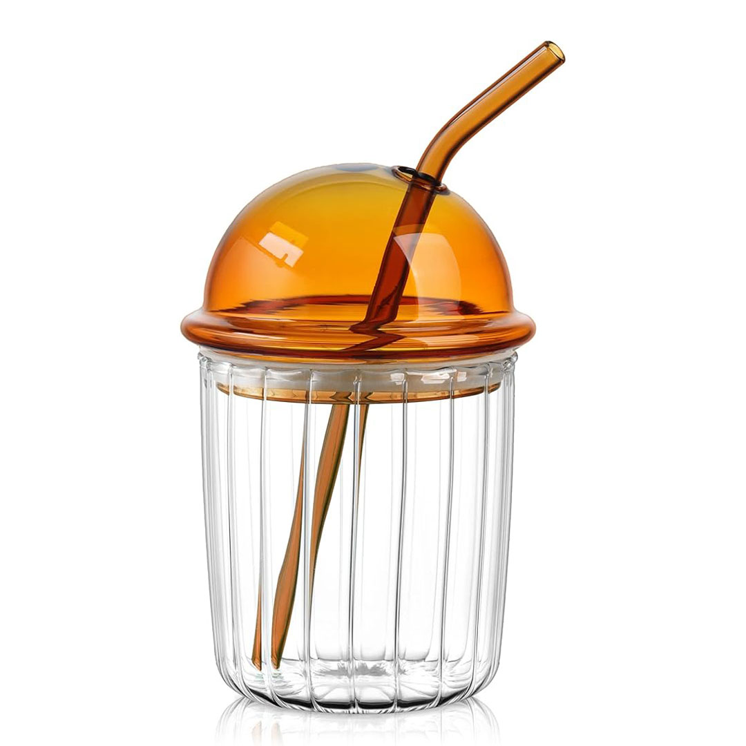 Cold drinks glass cup with straw  orange H-2015