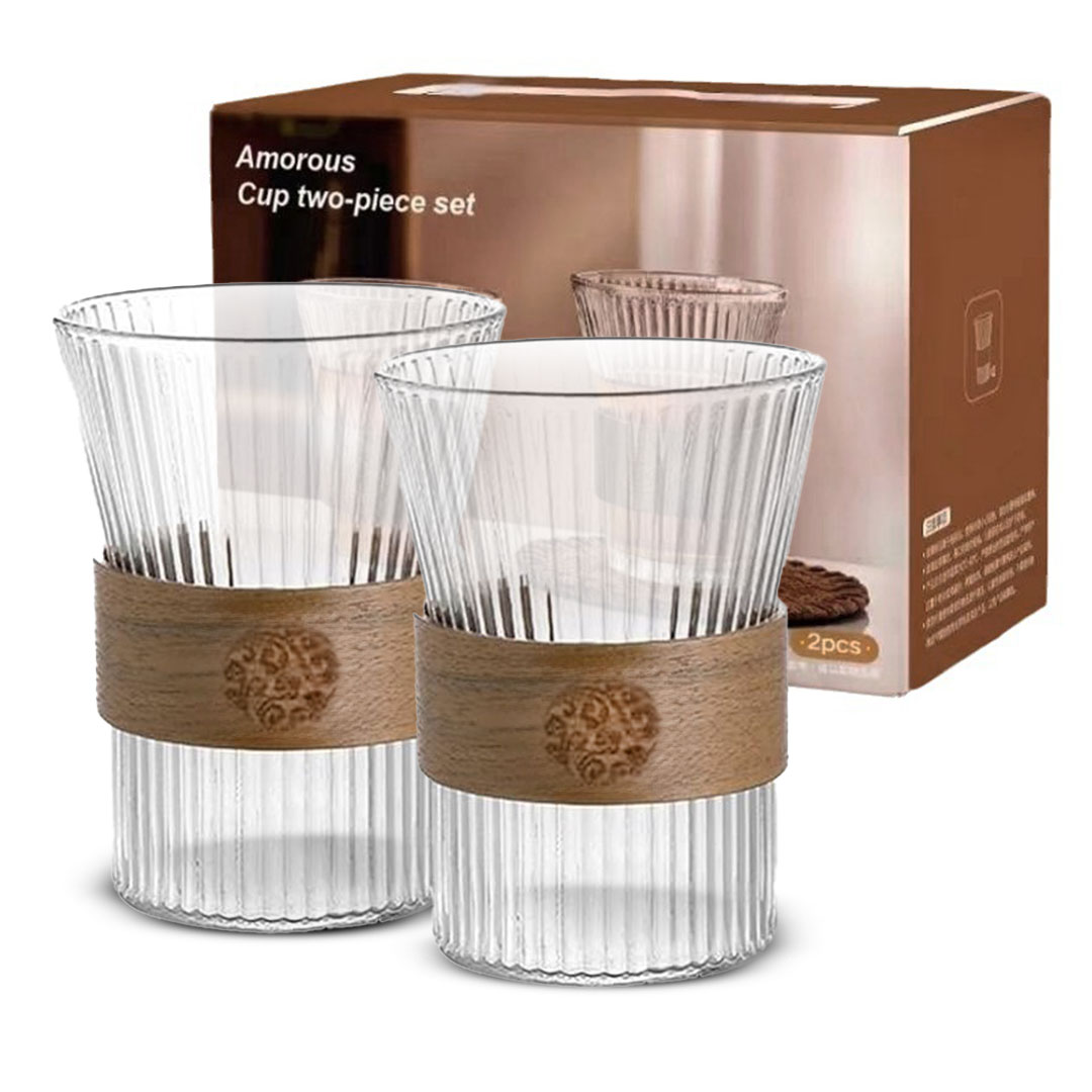 Coffee glass cup 350ml 2pcs set J-486