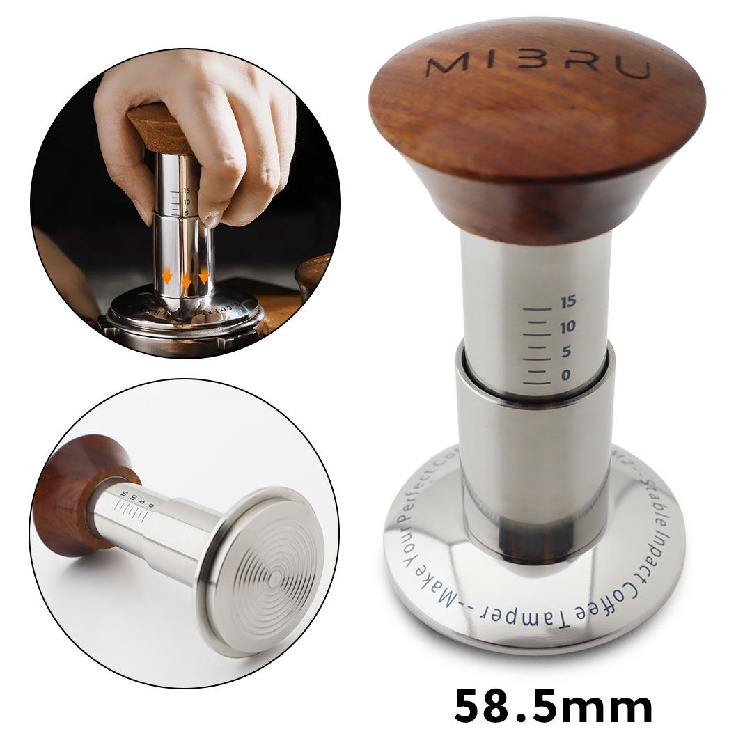 COFFEE FINE LEVEL CALIBRATED KNOCK FORCE THREADED TAMPER 58.5MM