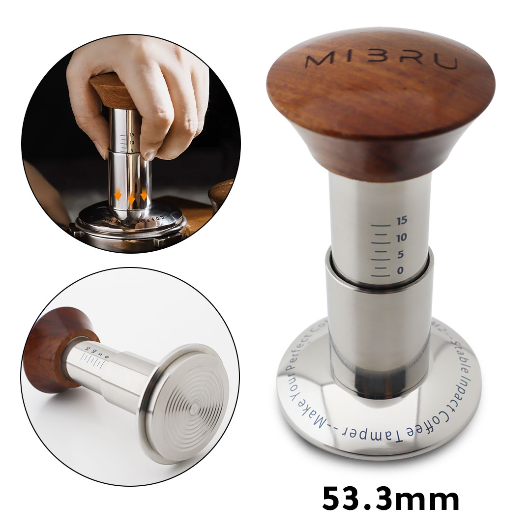COFFEE FINE LEVEL CALIBRATED KNOCK FORCE THREADED TAMPER 53.3MM